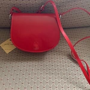 Small red Italian leather crossbody bag NWT